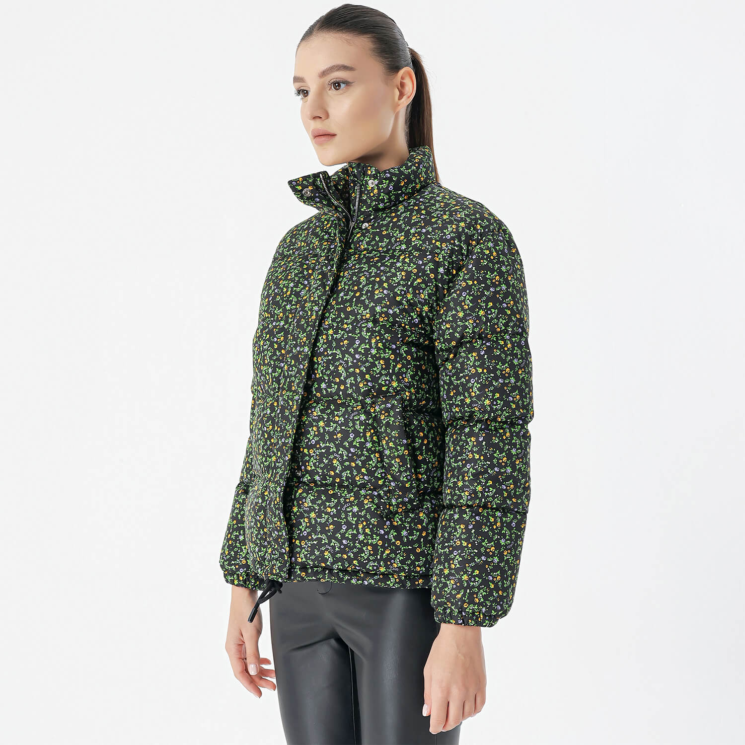 Gucci - Green Floral & Liberty Print Detail Puffer Coat